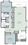 2 Bedroom 2 Bath 1163 sq ft floor plan image